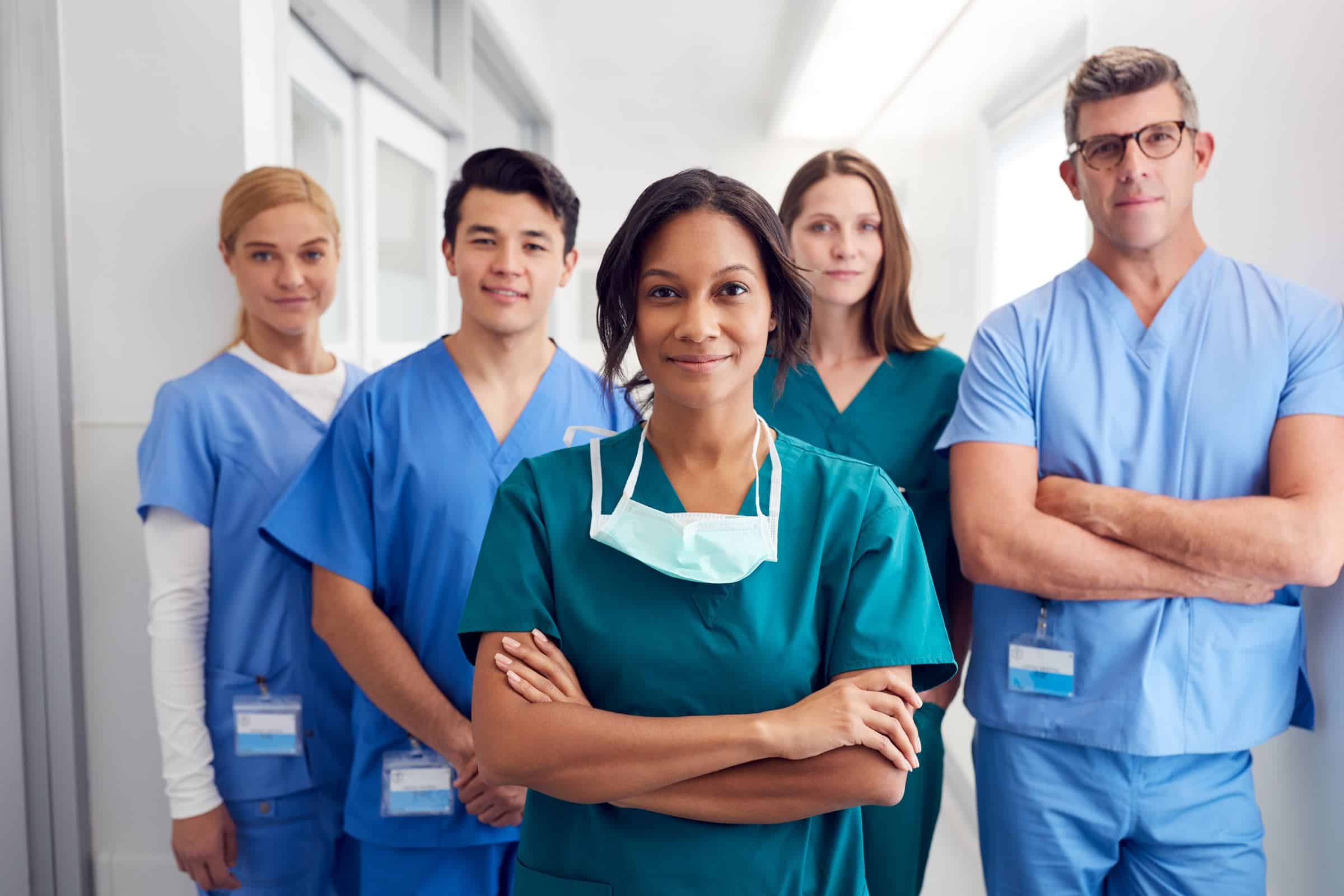 Team of healthcare professionals in scrubs